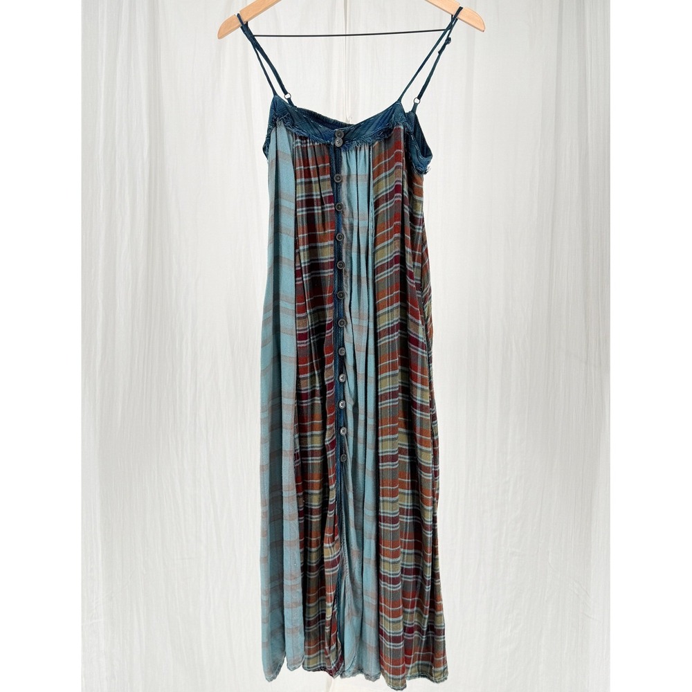 Free People Blue Teal Plaid Midi Dress